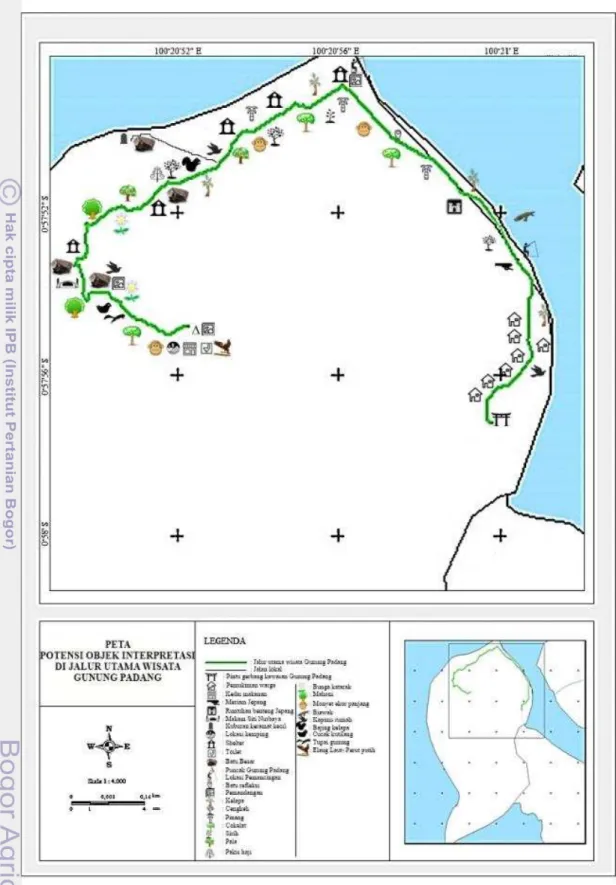 Gambar 7 Peta potensi objek interpetasi di Jalur Wisata Utama Gunung Padang