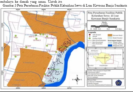 Gambar 3 Peta Persebaran Fasilitas Publik Kelurahan Sewu di Luar Kawasan Banjir Surakarta