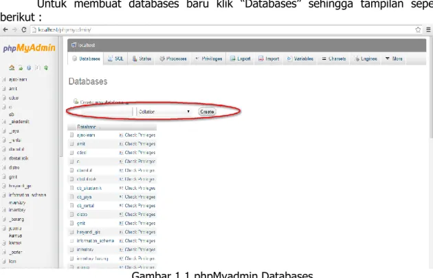 Gambar 1.1 phpMyadmin Databases 