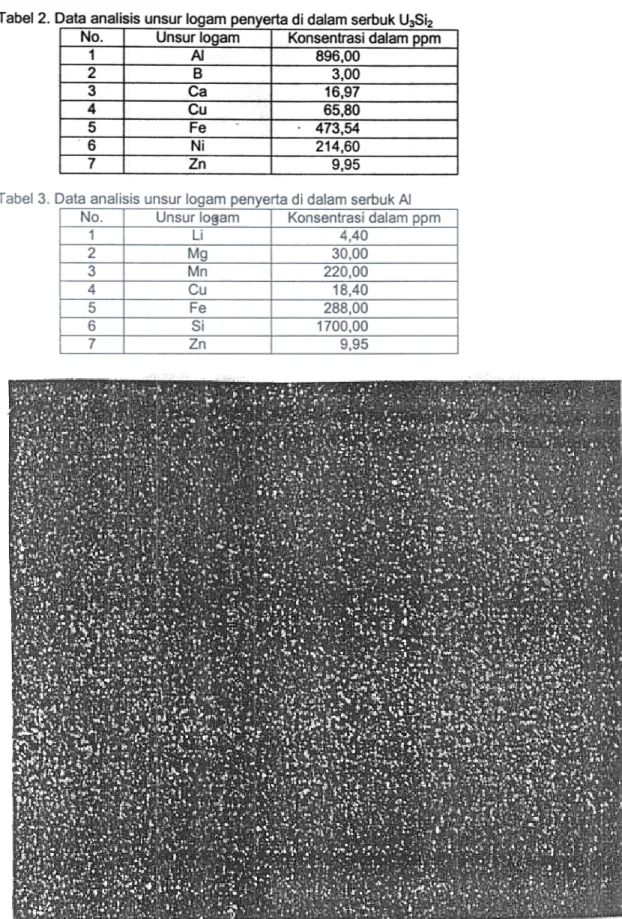Gambar  3.  Foto  hasil  uji  radiografi  IEB  U3Siz-AI. Warna  gelap  menunjukkan  matriks  AI  dan warna  terang  menunjukkan  uranium