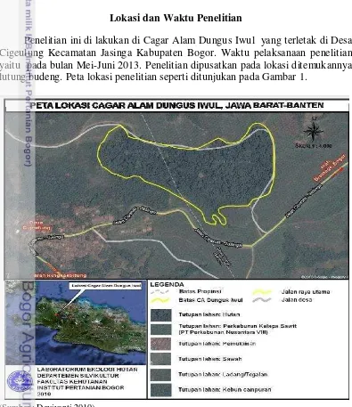 Gambar 1 Peta lokasi Cagar Alam Dungus Iwul, Bogor 