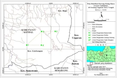 Gambar 3. Peta lokasi pengamatan Julang Emas di Gunung Ungaran Jawa Tengah (Rahayuningsih dan Kartijono 2012) 