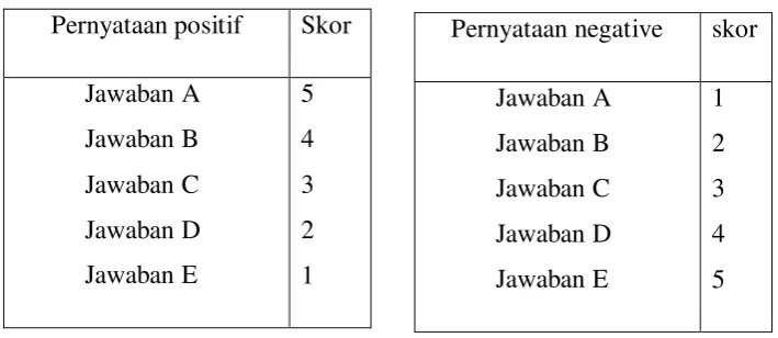 Tabel 3.3. Skor Angket 