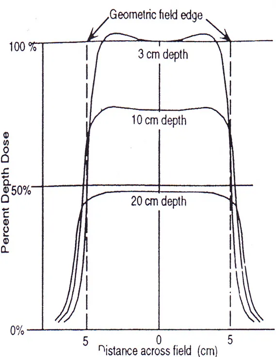 Gambar 10. Profil dosis sebuh daerah pada Dmax, kedalaman 10 cm, dan kedalaman  20 cm