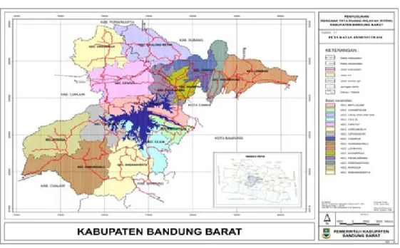 Gambar 1.  Peta Batas Administrasi Kabupaten Bandung Barat (sumber : Bappeda  Kabupaten Bandung Barat 2009) 