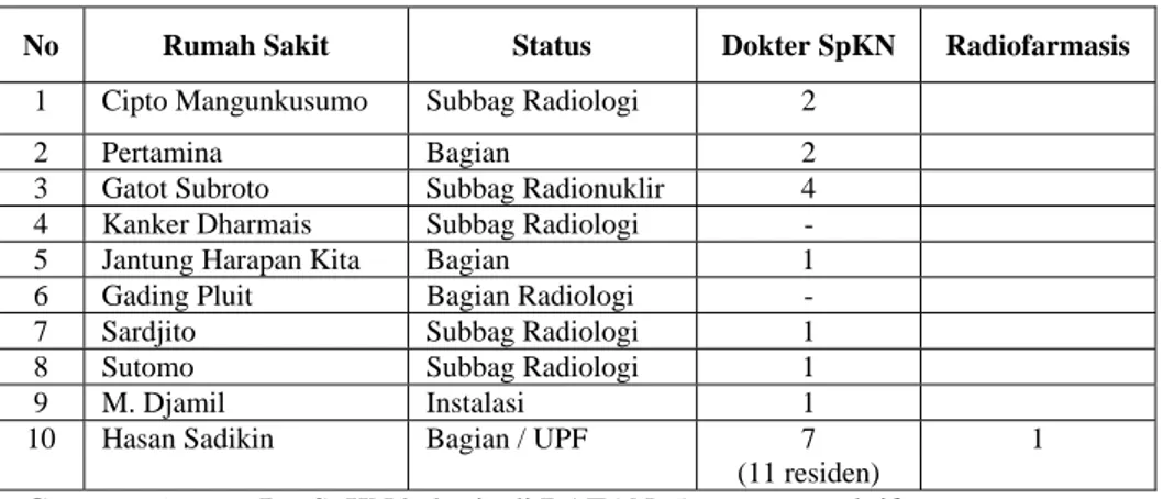 Tabel 2.Status dan jumlah SDM pada pelayanan Kedokteran Nuklir di Indonesia 