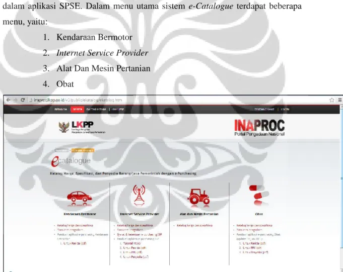 Gambar 2.1 Tampilan Menu Utama E-Catalogue