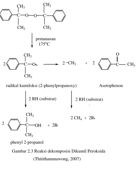Gambar 2.3 Reaksi dekomposisi Dikumil Peroksida          (Thitithammawong, 2007) 