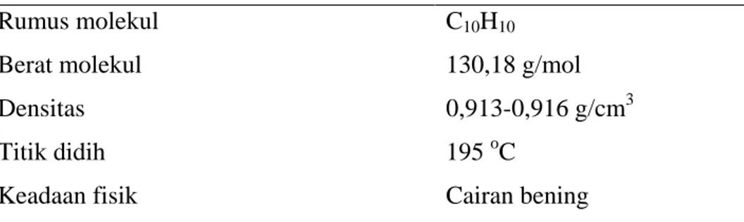 Tabel 2.3 Karakteristik divinilbenzena sebagai berikut (E. Merck, 2013) 