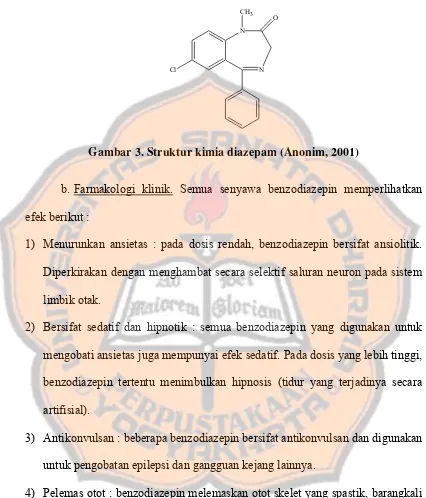 Gambar 3. Struktur kimia diazepam (Anonim, 2001) 