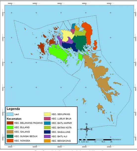 Gambar 1.1. Peta Administrasi Kota Batam  Sumber : Bappeda Kota Batam, 2008