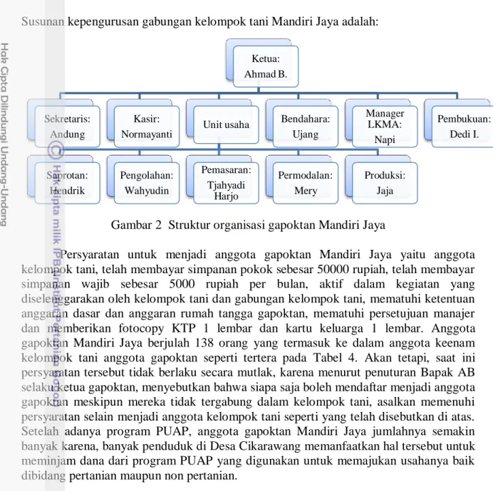 Gambar 2  Struktur organisasi gapoktan Mandiri Jaya 