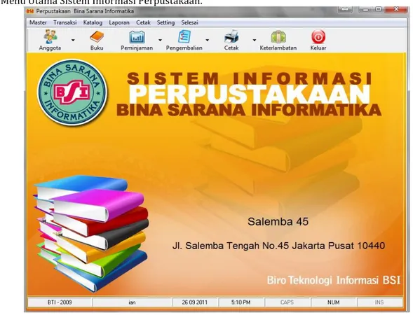 Gambar 1.  Tampilan Menu utama Sistem Informasi Perpustakaan 