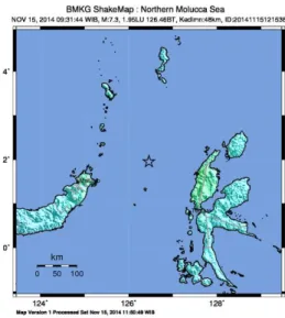 Gambar I. 5 Lokasi dan informasi gempa bumi di Laut Maluku (BMKG, 2014) 