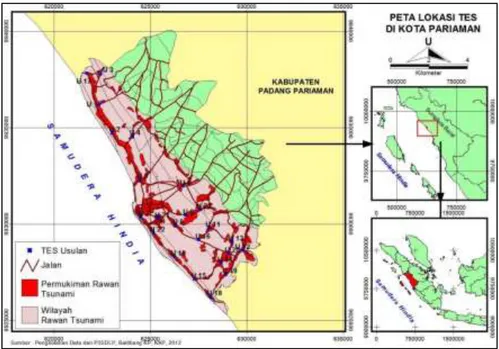 Gambar 4 menunjukkan bahwa lokasi TES tersebar di seluruh Kota Pariaman,  terutama  di  daerah  rawan  tsunami