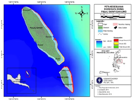Gambar 4 Peta kesesuaian ekowisata diving di Pulau Sayafi dan Liwo