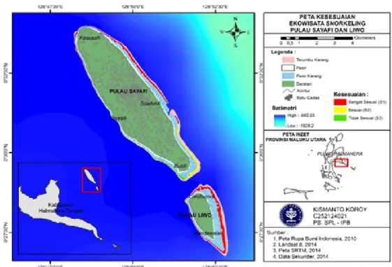 Gambar 6 Peta kesesuaian ekowisata bahari Pulau Sayafi dan Liwo