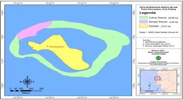 Gambar 2. Peta kesesuaian wisata selam Pulau Pasumpahan Dari  8  stasiun  penelitian  yang