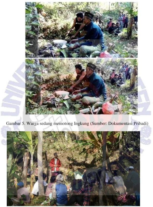 Gambar 6. Sambutan Sekertaris  Desa Cukil (Hery Suharno: yang mengenakan   jaket merah ) sebelum proses Selametan (Sumber: Dokumentasi  Pribadi) 