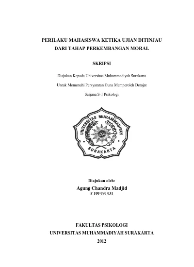 PERILAKU MAHASISWA KETIKA UJIAN DITINJAU DARI TAHAP PERKEMBANGAN MORAL ...