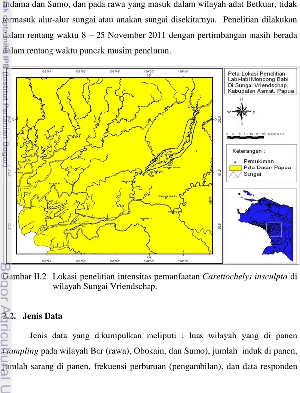 Gambar II.2  Lokasi penelitian intensitas pemanfaatan Carettochelys insculpta di  wilayah Sungai Vriendschap