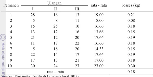 Tabel 8. Pengamatan Berondolan yang Tertinggal per Hektar 