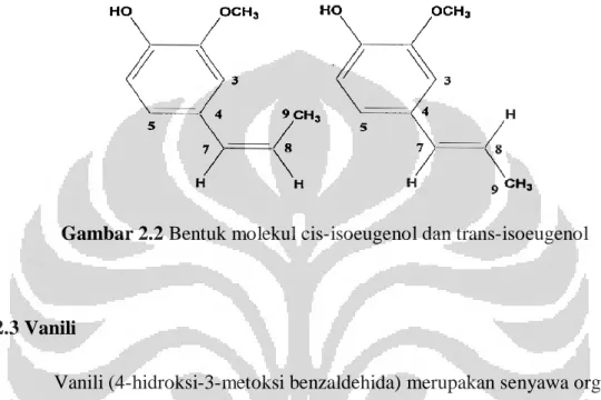 Gambar 2.2 Bentuk molekul cis-isoeugenol dan trans-isoeugenol 