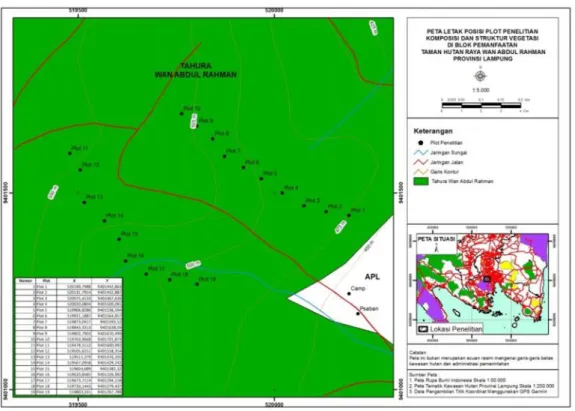 Gambar 2. Lokasi titik penelitian di Hutan Pendidikan Tahura Wan Abdul Rachman.