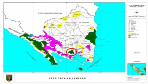 Gambar 4. Peta letak kawasan Tahura WAR di Provinsi Lampung.