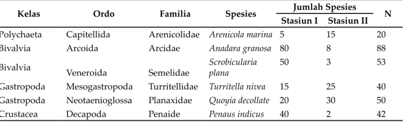 Tabel 2. Data Keanekaragaman Makrozoobentos di Pesisir Pantai Desa Panggung