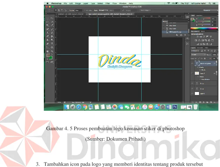 Gambar 4. 5 Proses pembuatan logo kemasan stiker di photoshop  (Sumber: Dokumen Pribadi) 