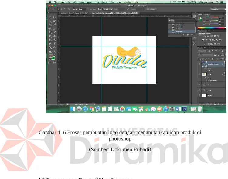 Gambar 4. 6 Proses pembuatan logo dengan menambahkan icon produk di  photoshop 