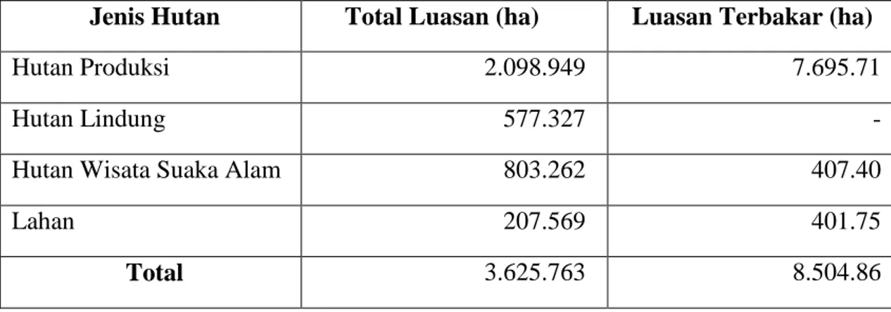 Tabel 1.1 Luas Kebakaran Hutan dan Lahan Provinsi Sumatera Selatan Tahun 2015 