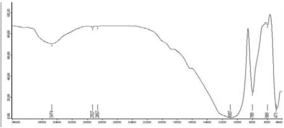 Gambar 9 Spektrum FTIR zeolit alam  yang diaktivasi asam dan pemanasan (NZAT). 