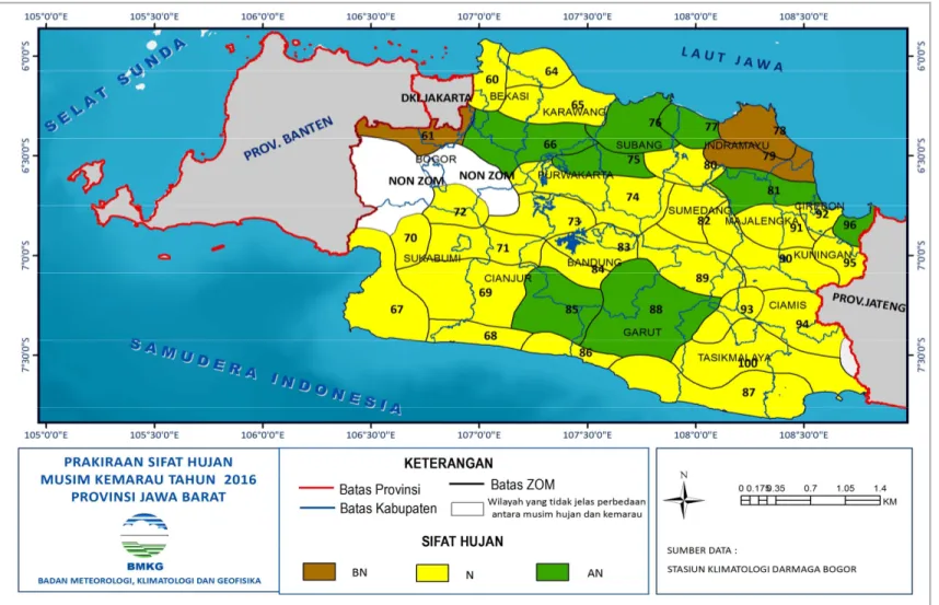 Gambar C.3. Prakiraan Sifat hujan Musim Kemarau 2016 Zona Musim di Jawa Barat 