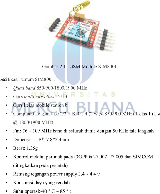 Gambar 2.11 GSM Module SIM800l  Spesifikasi  umum SIM800l : 