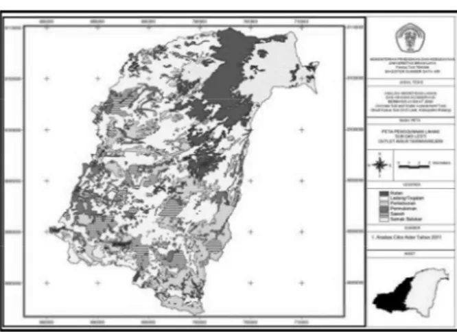 Gambar 15. Hasil interpretasi citra ASTER 2011 berupa peta penggunaan lahan pada Sub DAS Lesti