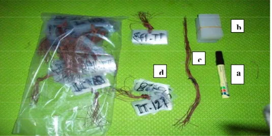 Gambar 3 Peralatan untuk penomoran tanaman; a. spidol permanent, b. plastik     mika pelabel, c