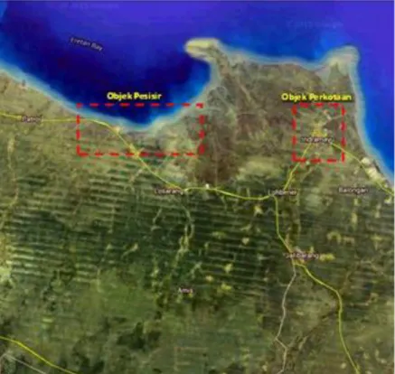 Gambar 1: Lokasi survei lapangan untuk objek pesisir di pantai Eretan dan objek perkotaan  Indramayu 