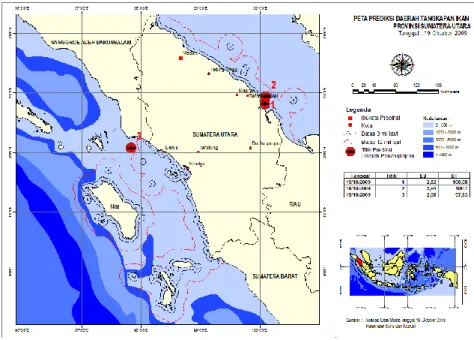 Gambar 10. Peta Prediksi Daerah Tangkapan Ikan Tanggal 9 Nopember 2009  