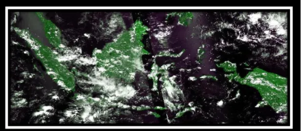Gambar 8.Mosaik Citra Satelit NOAA 19 Tanggal Akuisisi 18 April 2016 06.40GMT, 6 April 2016 05.37 GMT,   14  April 2016 07.27 GMT
