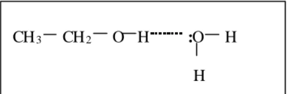 Gambar 3. Ikatan hidrogen antara etanol dan air CH3CH2O   H        :O     H 