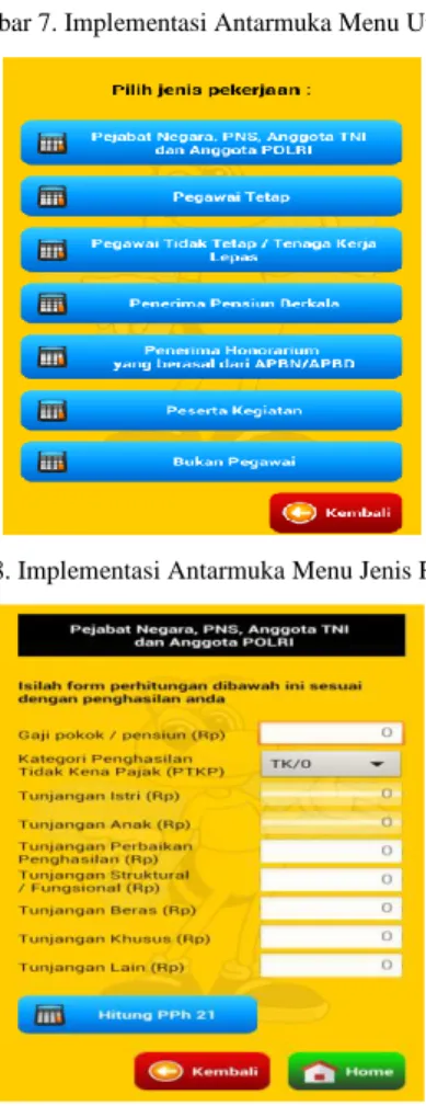 Gambar 9. Implementasi Antarmuka  Form Perhitungan untuk  Pejabat Negara, PNS, Anggota TNI dan Anggota POLRI 
