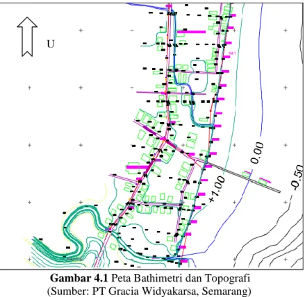 Gambar 4.1 Peta Bathimetri dan Topografi  (Sumber: PT Gracia Widyakarsa, Semarang) U 