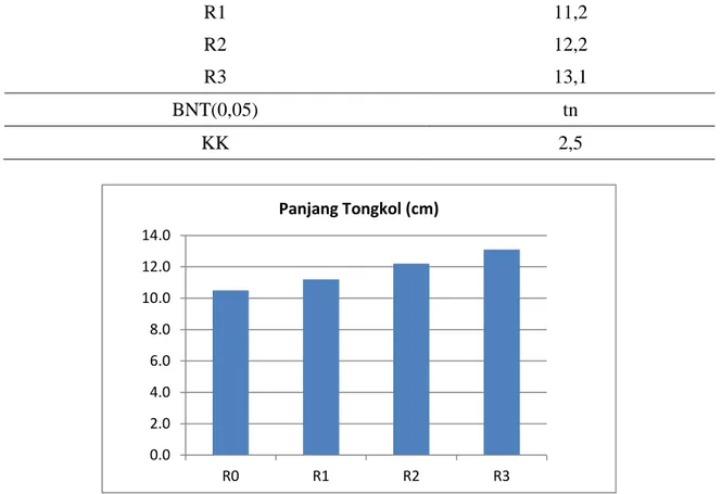 Tabel 6.  Rata-rata perhitungan panjang tongkol tanaman jagung semi (baby corn) umur  8 MST