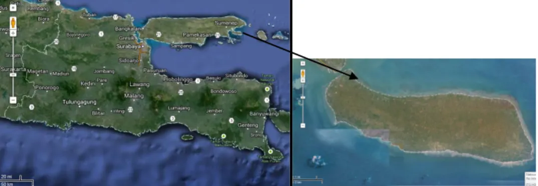 Gambar 1. Lokasi Pulau Poteran di Kabupaten Sumenep (tanda panah) 