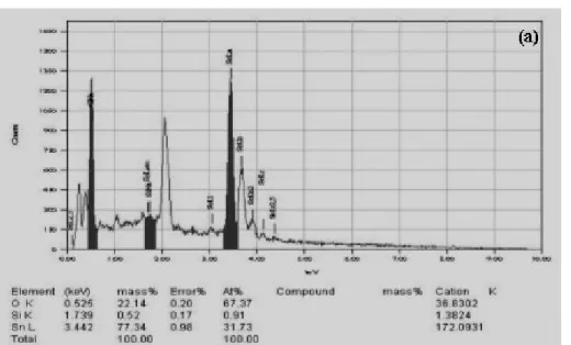 Gambar 7a.  Analisis unsur lapisan tipis SnO 2  hasil DC sputtering dengan  waktu deposisi 30 menit.