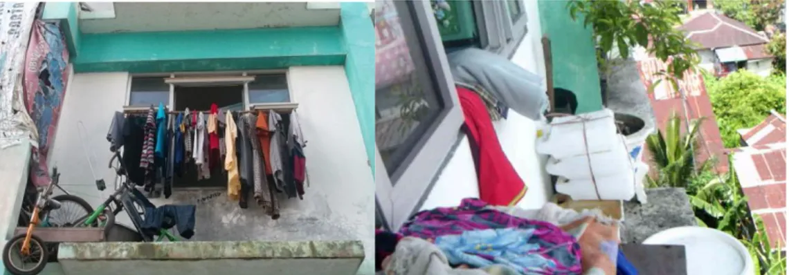 Gambar 5.  Memanfaatkan ruang luar jendela untuk menjemur pakaian dan menyimpan barang pada Rumah  Susun Sederhana Sewa (Rusunawa) Di Kelurahan Sungai Beliung Kota Pontianak 