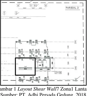 Gambar 1 Layout Shear Wall7 Zona1 Lantai3  Sumber: PT. Adhi Persada Gedung, 2018 