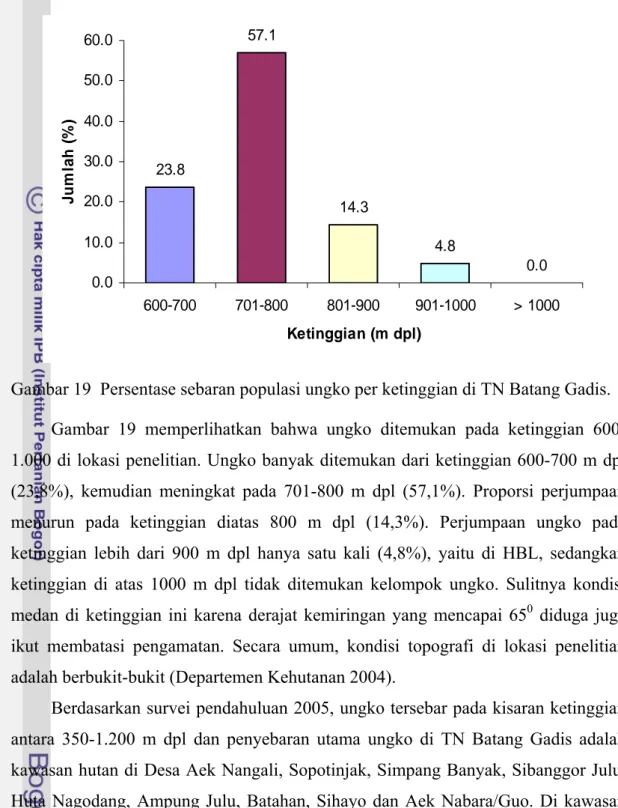 Gambar 19  Persentase sebaran populasi ungko per ketinggian di TN Batang Gadis. 